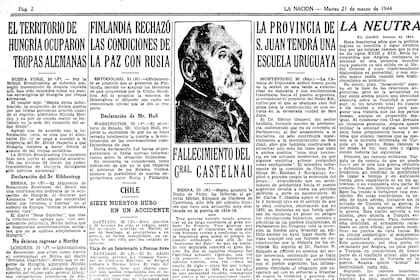 La Nación trae la noticia -sobre el extremo superior izquierdo - de la ocupación de Hungría por parte de las tropas alemanas