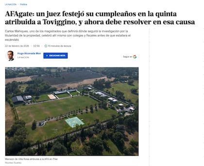 La nota de Alconada Mon sobre el cumpleaños de Crlos Mahiques en la quinta atribuida a Toviggino