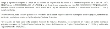 La nota de la Secretaría General de la Presidencia
