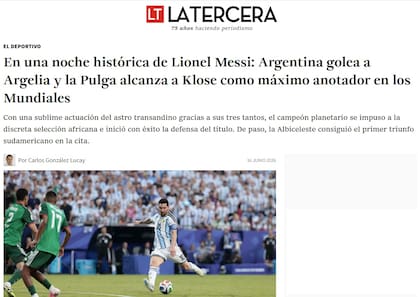 La nota de La Tercera, el diario chileno, sobre Messi: "Una noche histórica"