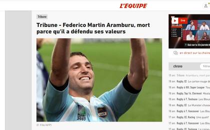 La nota de L'Equipe, con el título "Escritor invitado - Federico Martín Aramburú, muerto por defender sus valores"