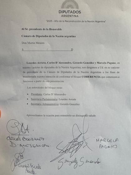 La nota de oficialización del nuevo bloque "Coherencia"