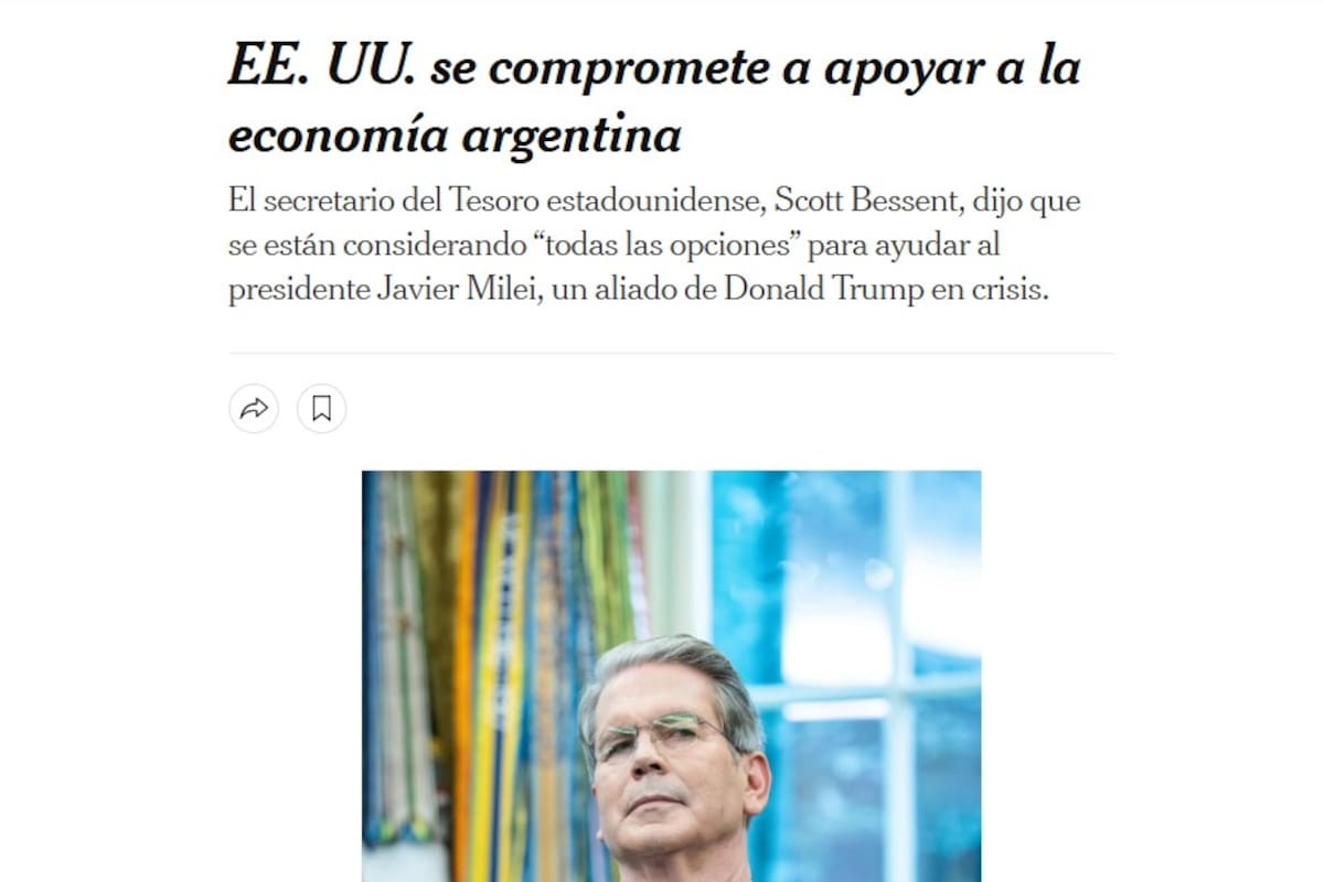 La nota de The New York Times sobre el apoyo de Estados Unidos a la Argentina.