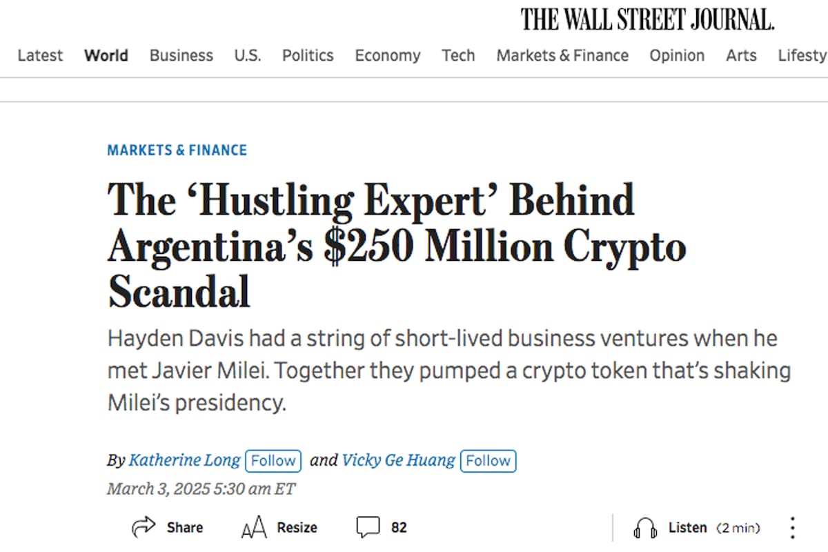 La nota de The Wall Street Journal sobre Hayden Davis publicada este lunes