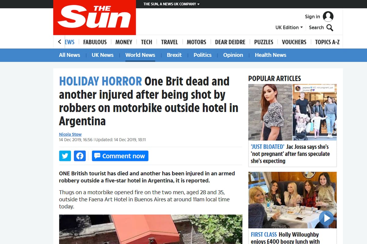 La nota en el diario The Sun