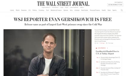 La noticia de la liberación de Evan Gershkovich en el Wall Street Journal