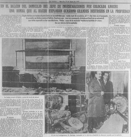 La noticia en LA NACION: el 17 de agosto de 1927, el comisario Santiago muestra los destrozos en su casa