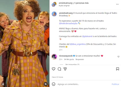 La nueva adaptación del musical Annie se estrena el 19 de marzo (Foto: Instagram @annieteatroarg)