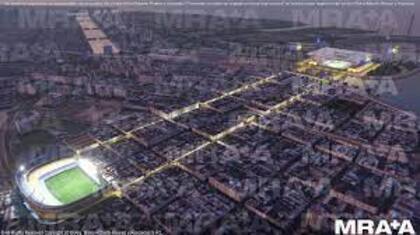 La Nueva Bombonera y la "vieja" Bombonera, a 1300 metros de distancia, en el proyecto de Mario Roberto Álvarez y Asociados