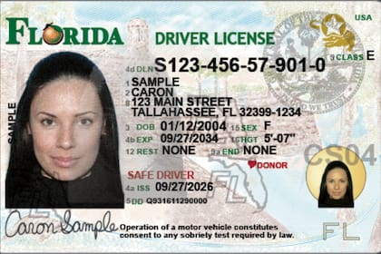 La nueva licencia de Florida incluye una naranja en lugar de la "O" del nombre del estado y un caimán en la estrella de Real ID