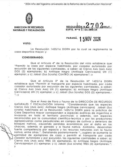 La nueva resolución que amplía la caza deportiva en Entre Ríos