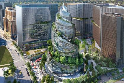 La nueva sede de Amazon fue diseñada por el estudio NBBJ como una torre de vidrio en forma de espiral llamada The Helix
