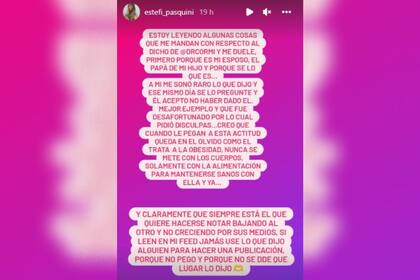 La nutricionista salió a defender a su marido de las críticas (Foto: Instagram @estefi_pasquini)