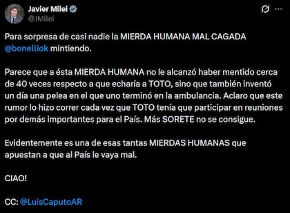 La ofensiva publicación del presidente Milei contra el periodista Marcelo Bonelli