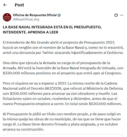 La Oficina de Respuesta Oficial le contestó a Pérez