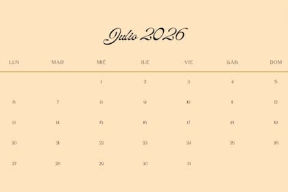 La opción para tener impreso el mes de julio de 2026