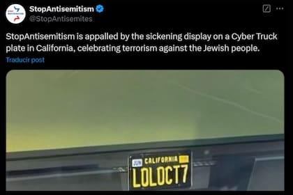 La organización de lucha contra el antisemitismo pidió que la DMV retire la placa ( X StopAntisemitism)