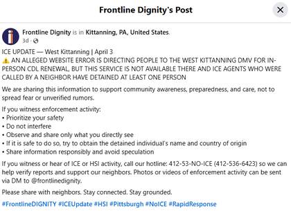 La organización Frontline Dignity realzó un posible error durante el llamado a la renovación de licencias en Pensilvania