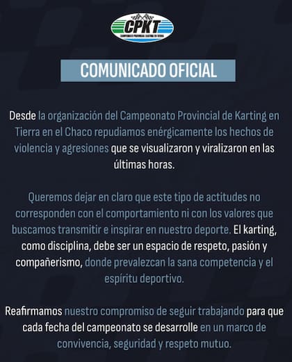 La organización oficial del Campeonato Provincial Karting en Tierra (CPKT) repudió la pelea de los competidores (Fuente: Instagram @cpkt_chaco)