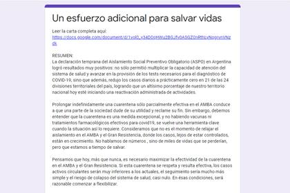 La otra carta: científicos e intelectuales, a favor de la cuarentena