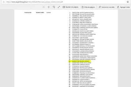 La página 213, de 790, del listado de adjudicatarios de un crédito hipotecario donde aparece el exministro de economía Amado Boudou