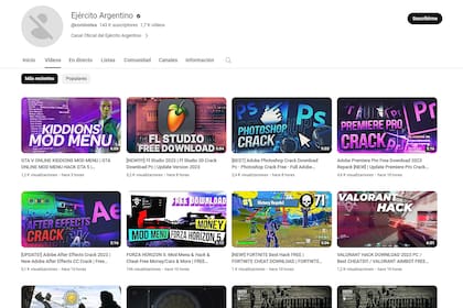 La página de YouTube del Ejército Argentino, que apareció hackeada