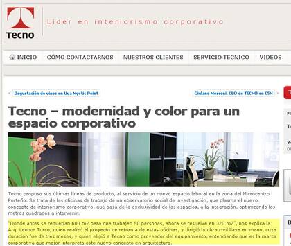 La página web de la empresa Tecno