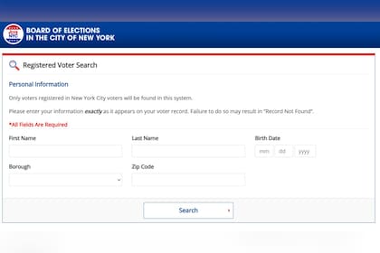 La página web de la Junta Electoral arroja información a completar para verificar el registro