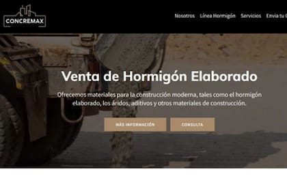 La página web donde los sindicados estafadores ofrecían un supuesto servicio de venta de hormigón elaborado
