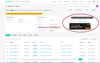 La pantalla muestra el momento en el que la billetera Libra Team Wallet 1 crea el código del token que luego tuitea Javier Milei