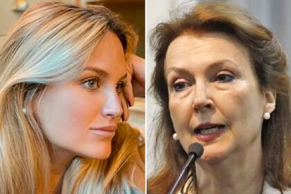 La pareja de Horacio Rodríguez Larreta, Milagros Maylin, junto a la ministra de Relaciones Exteriores, Diana Mondino