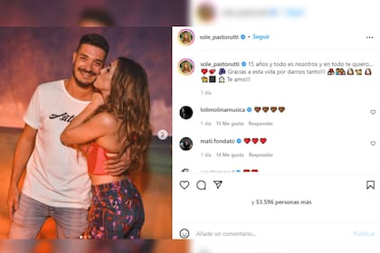 La pareja festeja sus 15 años de casados (Foto Instagram @sole_pastorutti)