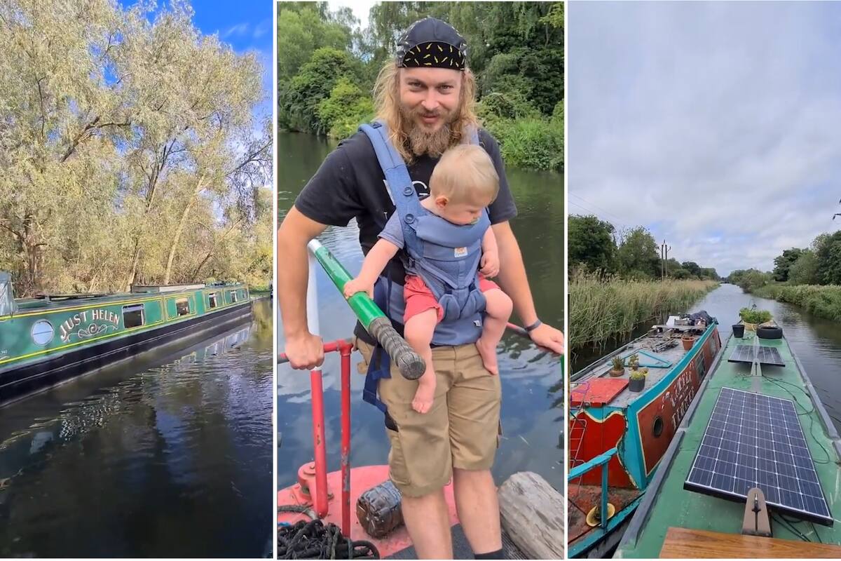 La pareja, junto a su hijo, decidió ir a vivir a un barco con paneles solares