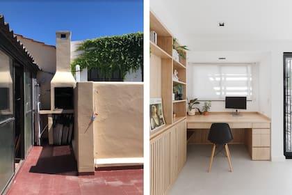 La parrilla, que era muy pequeña, fue eliminada y reemplazada por una móvil. Avanzaron la línea de la habitación, y allí ubicaron un escritorio de 70cm de profundidad, de kiri lustrado natural al igual que la biblioteca (Vita Arquitectura).