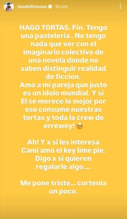 La pastelera finalmente decidió borrar las publicaciones (Foto: Instagram @teodeliinesias)