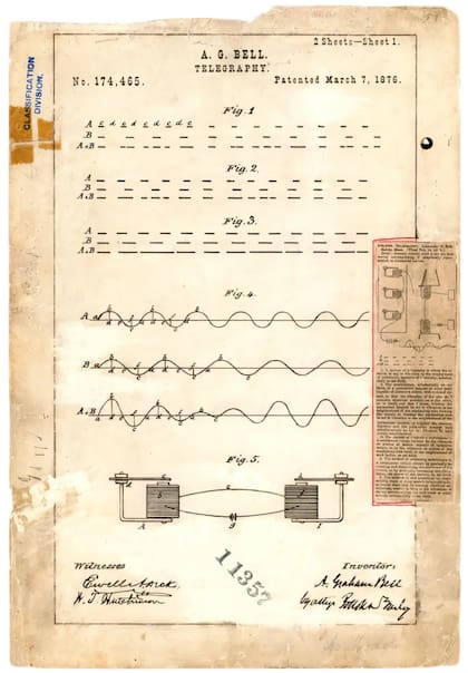 La patente del teléfono de Alexander Graham Bell, otorgada el 7 de marzo de 1876