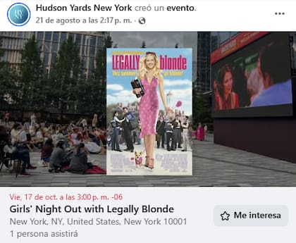 La película Legalmente rubia será proyectada en la plaza pública de Hudson Yards (Facebook/Hudson Yards New York)