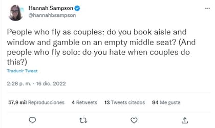 La periodista Hannah Sampson preguntó a sus seguidores sobre el famoso truco de los asientos