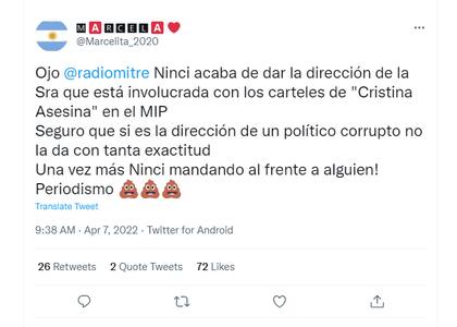 La periodista reveló la dirección de la mujer que se entregó a la Justicia por pegar carteles contra Cristina Kirchner