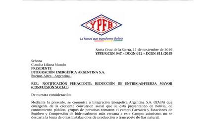 La petrolera estatal boliviana notificó a la Argentina que por la toma de algunas de sus instalaciones podría haber problemas con la oferta de gas; desde Ieasa indican que por el momento la situación es normal