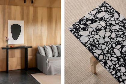 La pintura blanca y negra es obra de la dueña de casa.