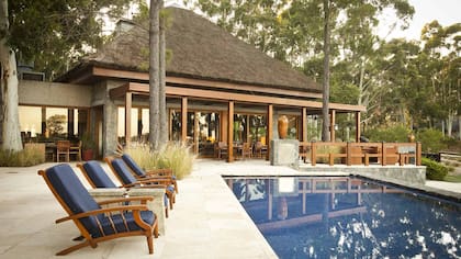 La piscina del Four Seasons de Carmelo entre árboles.