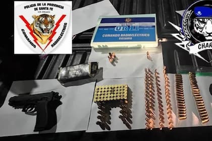 La pistola y las municiones secuestradas a los gatilleros que dispararon contra un almacén en el barrio Gráfico, de Rosario