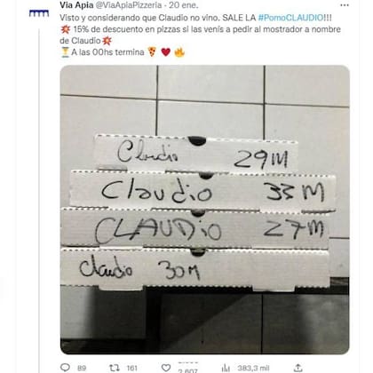 La pizzería que recibió la crítica también sacó una promoción con el nombre de su cliente Claudio
