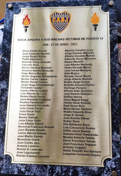 La placa de Boca en homenaje a la Puerta 12