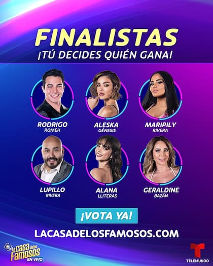 La placa de finalistas en La Casa de los Famosos