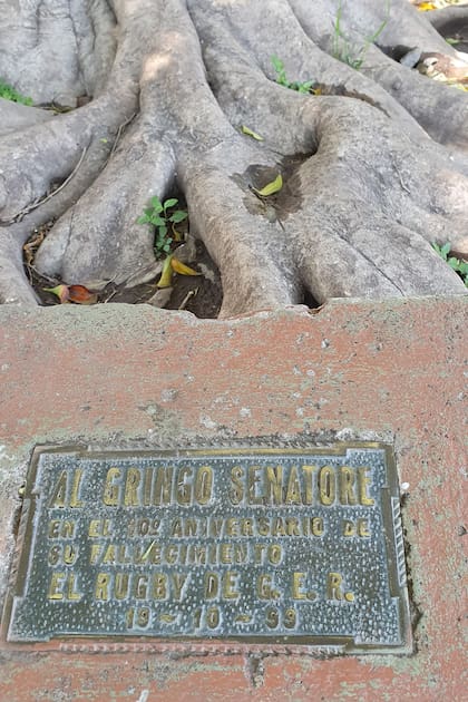 La placa recordatoria de su padre en el club