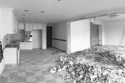 La planta baja estaba llena de divisiones: lavadero, baño de servicio, cuarto de servicio, garage para cuatro autos. Todo fue demolido para dar lugar a un gran espacio integrado.