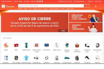 Shopee informó el cierre de sus operaciones a través de un comunicado en su sitio