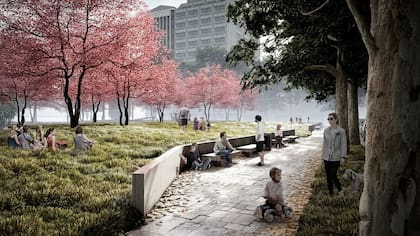 La plaza tendrá un camino central que conectará la esquina de Báez y Clay con la de la calle Huergo y la avenida Dorrego. Foto: gentileza Gobierno de la Ciudad